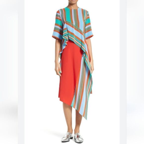 Diane Von Furstenberg Dresses & Skirts - DVF silk dress with asymmetric stripe Panel size 6 S